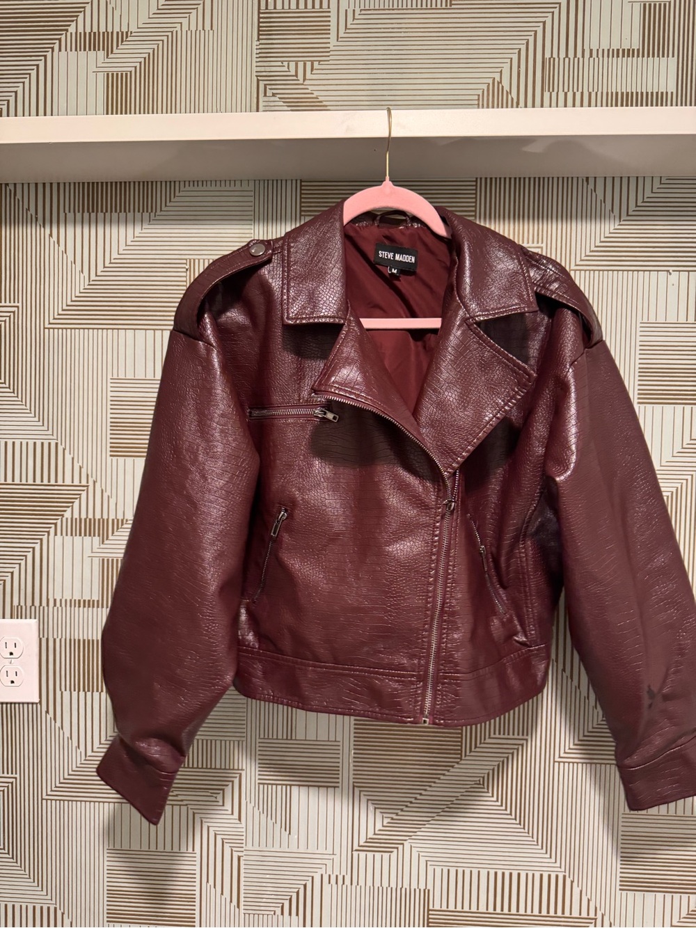 Steve Madden Wine Faux Leather Moto Jacket